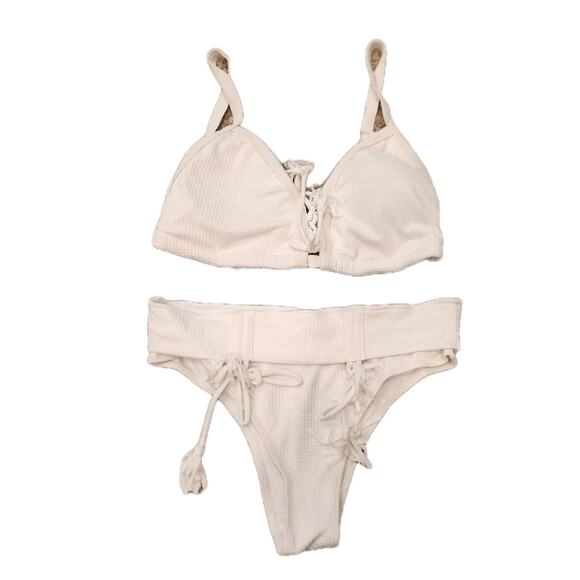 Nwt Cupshe White Bikini With Lace Up Tassels Sz L - Picture 1 of 6